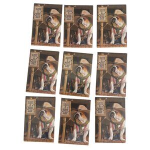 Leanin Tree Bulldog Cowboy Magnet Set Artwork Bryan Moon Metal 9 Count Vintage
